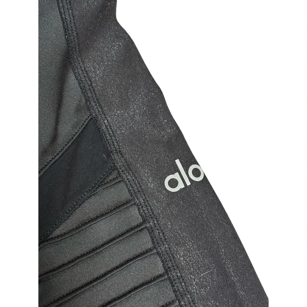 Alo Yoga High-Waist Moto Leggings S Black Glossy Quilted Mesh Activewear